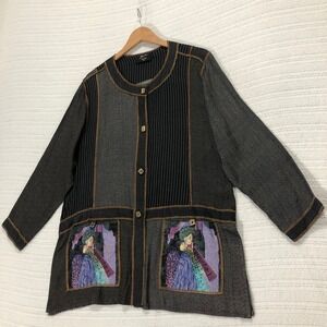Zashin Art To Wear Jacket Asian Inspired Pockets Button Front Gray Black M‎